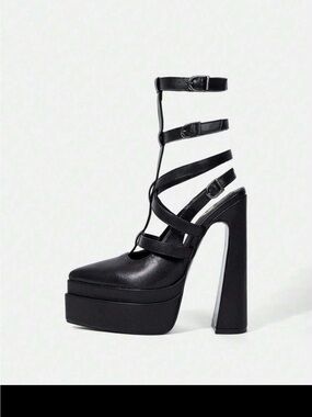 Strappy Platform High Heel Pumps - Black